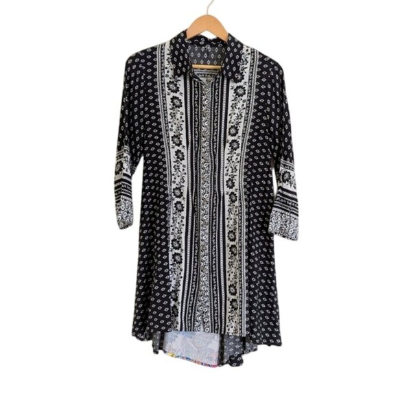 Anthropologie I Cyrena Patagonia Button Front Shirt Dress w Floral Back Inset - Picture 2 of 6